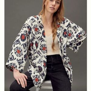 Anthropologie | Eleanor Kimono Jacket XSP/One-Size White Blue Rust